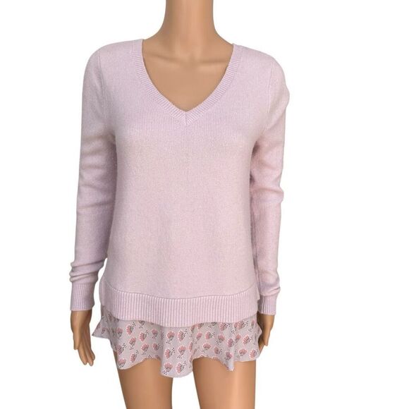 Ann Taylor LOFT Bouquet Flounce Mixed Media Sweater Sz S Lilac Marble wool blend - Picture 2 of 8
